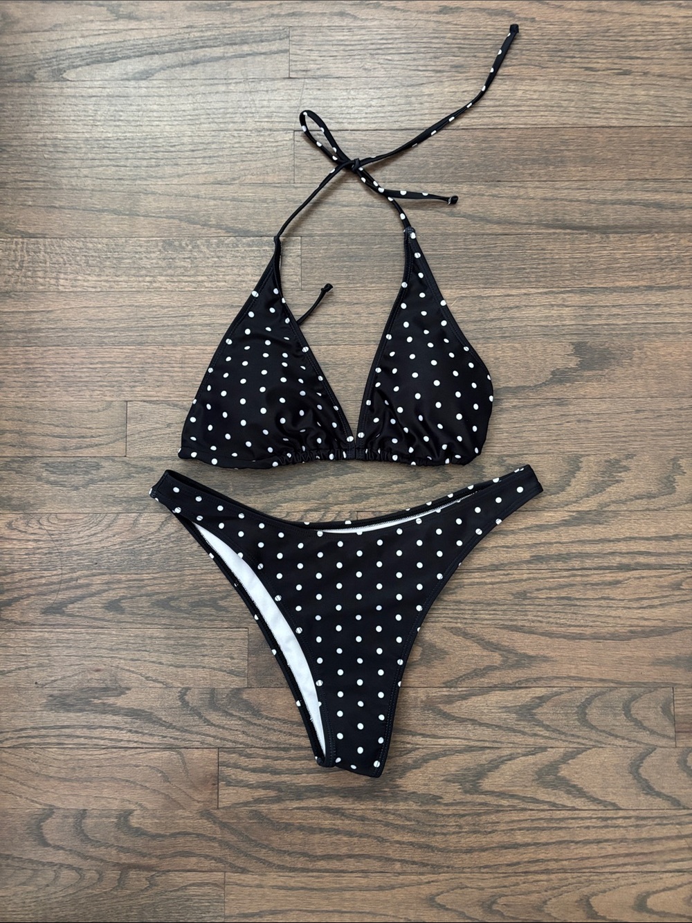 Black Polka Dot Halter Bikini Top & Bottom - Women Swim - Picture 6 of 9